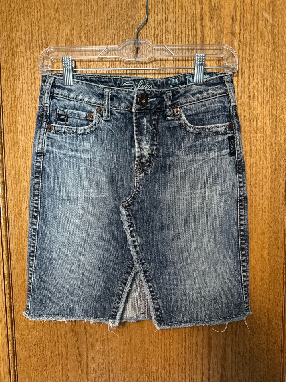Silver Jeans Faded Blue Denim Pencil Skirt with Center Slit